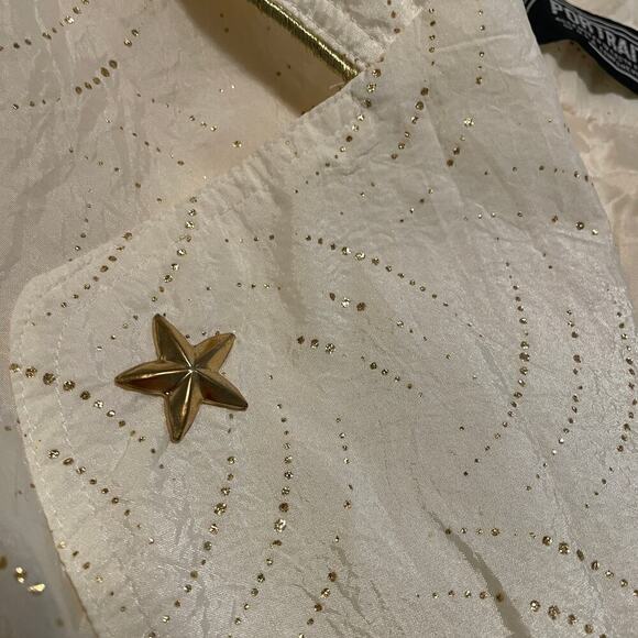 Vintage Portrait White Gold Trench Coat Womens Medium 10 Bling Sheer 80s Retro - Picture 2 of 16